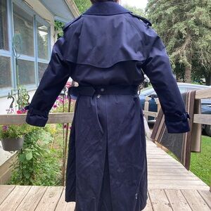 Something Navy Blue Trench Coat with Belted Waist and Wide Collar